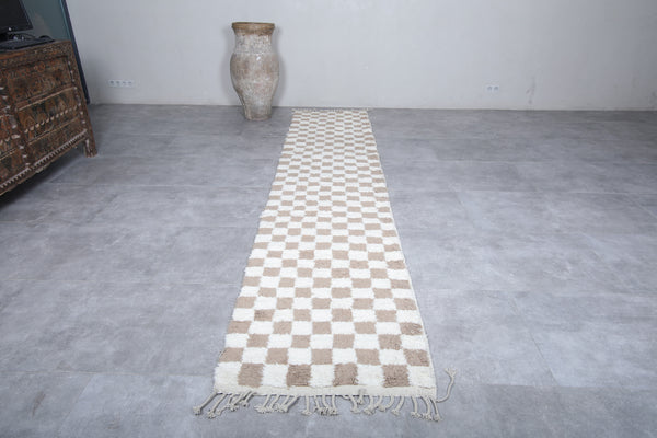 Beni ourain runner Moroccan rug 2.7 x 13 FT | Checkered handmade design | Wool