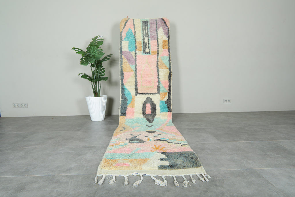 Moroccan runner rug - Pastel geometric beni ourain style - 2.8 ft x 10.9 ft