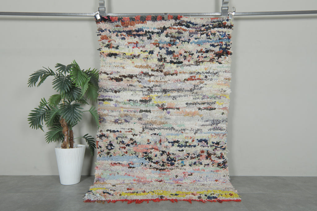 Neutral pastel vintage Moroccan boucherouite rug – 3.7 ft x 6.2 ft