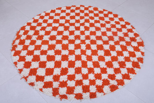 Moroccan round rug - Handmade checkered orange rug