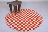 Moroccan Round Rug - Handmade Checkered Orange Rug