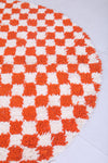 Moroccan Round Rug - Handmade Checkered Orange Rug