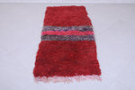 Handmade Moroccan Berber Rug 2.5 X 5.4 Feet - Bold Red with Textured Stripes