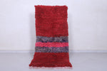 Handmade Moroccan Berber Rug 2.5 X 5.4 Feet - Bold Red with Textured Stripes