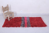 Handmade Moroccan Berber Rug 2.5 X 5.4 Feet - Bold Red with Textured Stripes