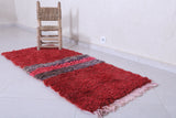 Handmade Moroccan Berber Rug 2.5 X 5.4 Feet - Bold Red with Textured Stripes