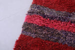 Handmade Moroccan Berber Rug 2.5 X 5.4 Feet - Bold Red with Textured Stripes