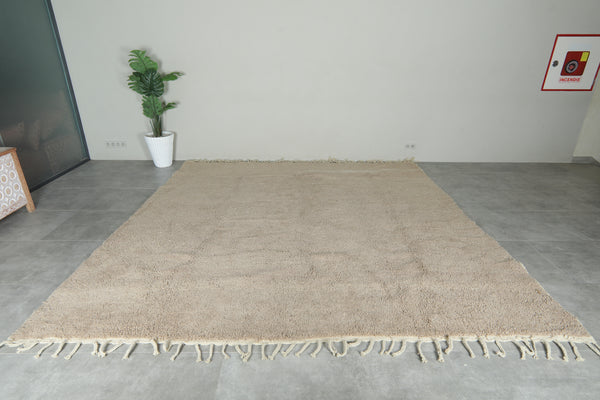 Handmade minimalist beige Moroccan wool rug - 10.7 feet x 10.7 feet