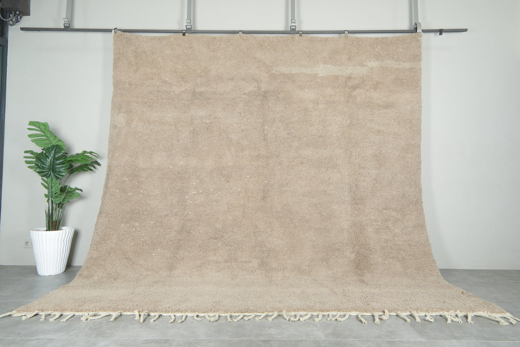 Handmade minimalist beige Moroccan wool rug - 10.7 feet x 10.7 feet