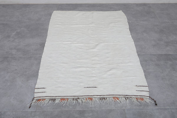 2.8 x 4.4 FT Moroccan rug – Subtle ivory stripe design | Handwoven wool carpet