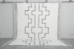 Handwoven Wool Moroccan Rug with Geometric Black Patterns - Custom Sizes