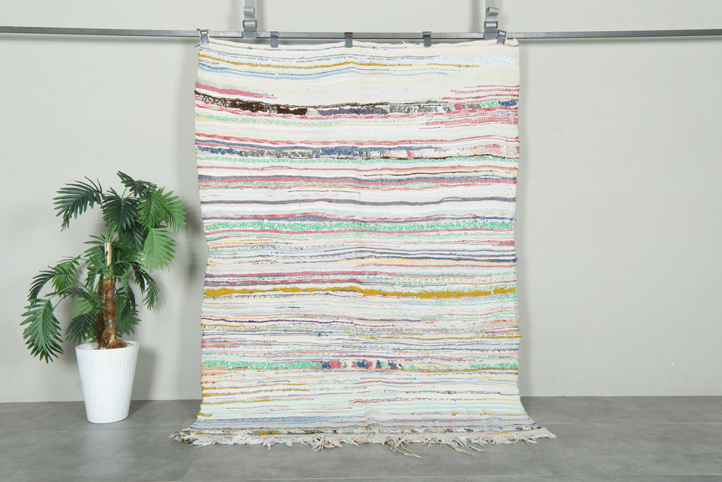 Flatwoven Moroccan rug with multicolor and striped design - 4.7 ft x 6.7 ft