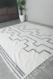 Handwoven Wool Moroccan Rug with Geometric Black Patterns - Custom Sizes