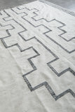 Handwoven Wool Moroccan Rug with Geometric Black Patterns - Custom Sizes