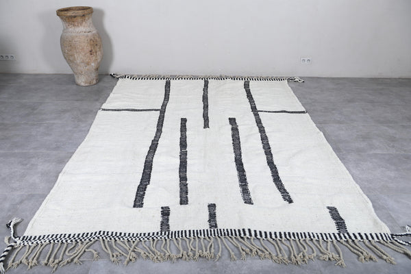 White Moroccan kilim rug - Custom handmade with black lines
