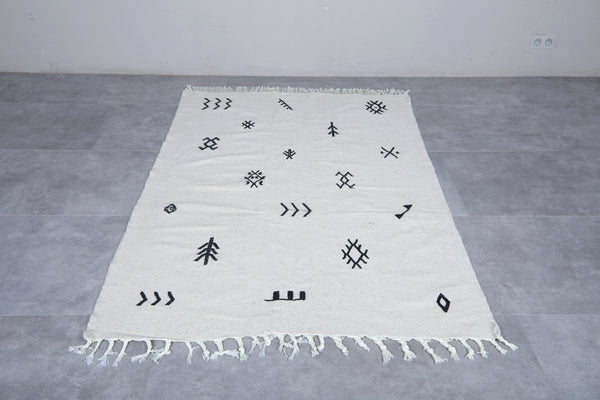 Flatwoven White Custom Moroccan rug Black patterned
