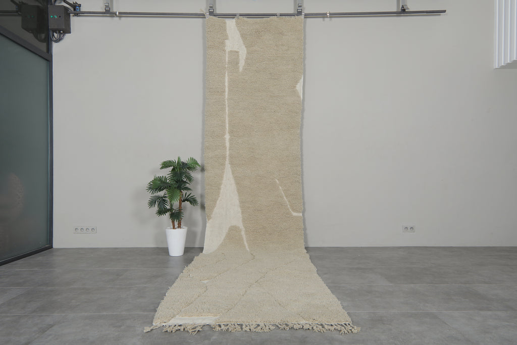 Custom handmade Moroccan runner rug - Beige & cream wool rug