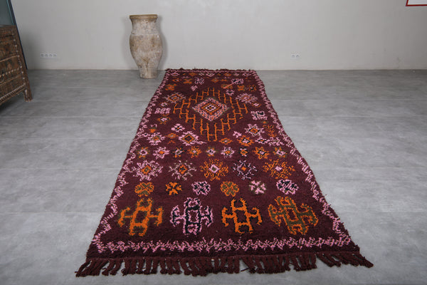 Large Moroccan rug 5 x 14.4 FT | Vintage berber design in burgundy & pink | Handwoven wool