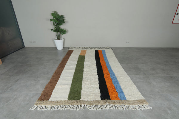 Striped Moroccan wool rug – Multicolor handmade accent - 5.8 ft x 9.6 ft