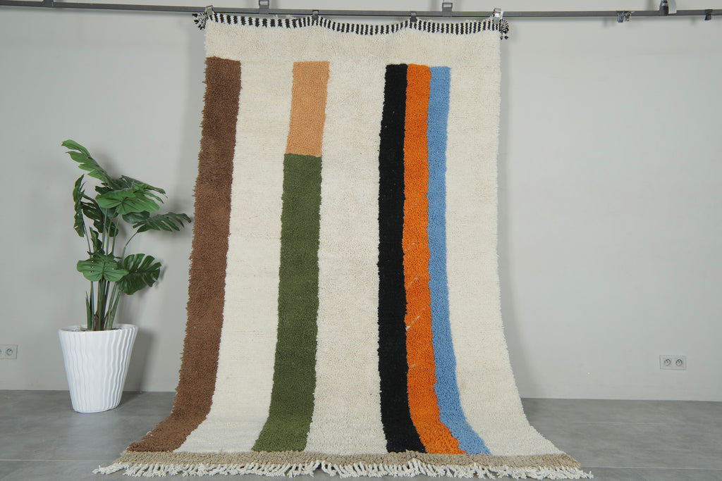 Striped Moroccan wool rug – Multicolor handmade accent - 5.8 ft x 9.6 ft
