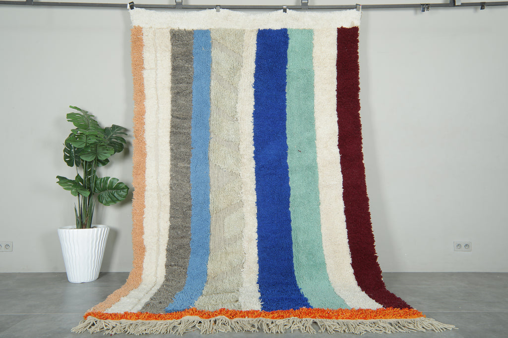 Handwoven Moroccan rug - Colorful striped wool carpet - 6.3 ft x 10.2 ft