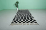 Black and White Checkered Moroccan Rug 4.3 x 9.5 ft - Handmade Berber Design