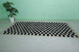 Black and White Checkered Moroccan Rug 4.3 x 9.5 ft - Handmade Berber Design