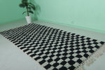 Black and White Checkered Moroccan Rug 4.3 x 9.5 ft - Handmade Berber Design