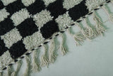 Black and White Checkered Moroccan Rug 4.3 x 9.5 ft - Handmade Berber Design