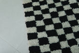 Black and White Checkered Moroccan Rug 4.3 x 9.5 ft - Handmade Berber Design