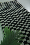 Black and White Checkered Moroccan Rug 4.3 x 9.5 ft - Handmade Berber Design