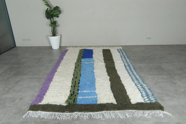 Handmade colorful & striped Moroccan wool rug - 6.1 ft x 10.2 ft
