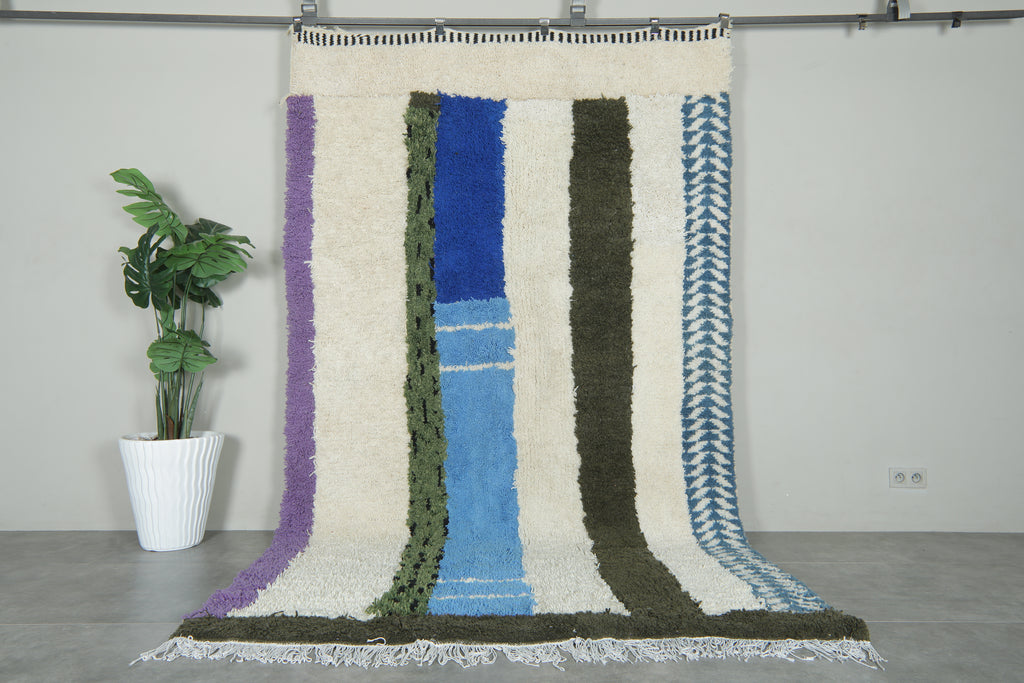 Handmade colorful & striped Moroccan wool rug - 6.1 ft x 10.2 ft