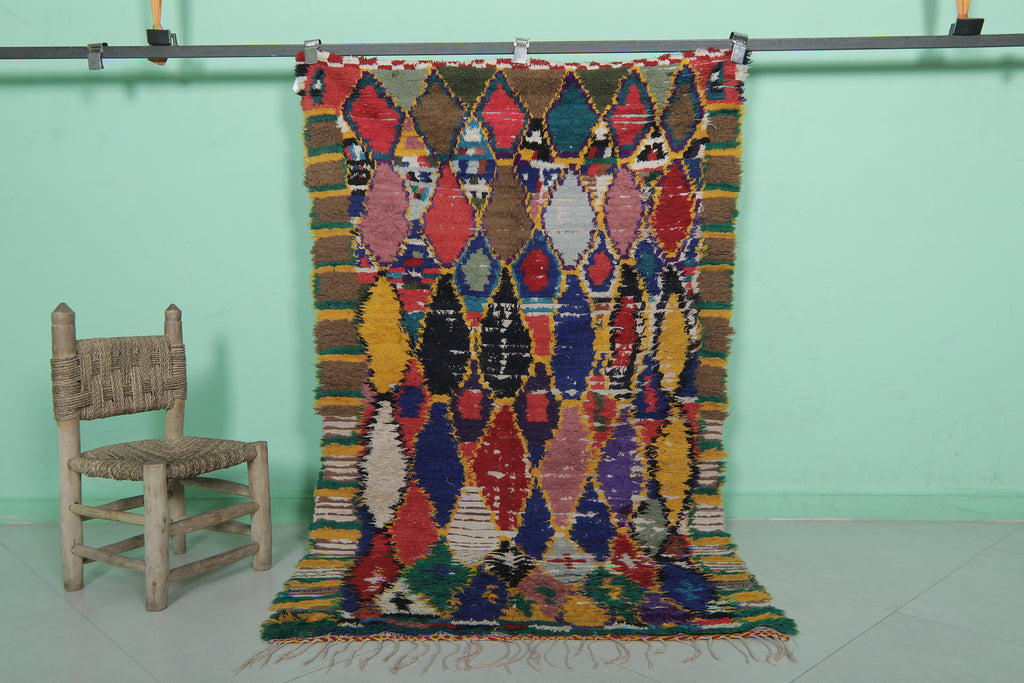 Vintage Moroccan rug – 3.5 x 6.1 ft | Unique colorful geometric pattern