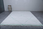 Handmade Moroccan Wool Rug - Custom White Rug with Green Details