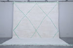 Handmade Moroccan Wool Rug - Custom White Rug with Green Details