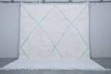 Handmade Moroccan Wool Rug - Custom White Rug with Green Details