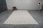 8.2 x 12.4 FT Moroccan Wool Rug - Cream & Beige Checkered Pattern