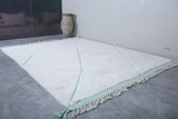 Handmade Moroccan Wool Rug - Custom White Rug with Green Details