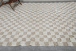 8.2 x 12.4 FT Moroccan Wool Rug - Cream & Beige Checkered Pattern