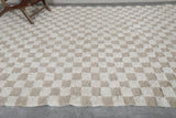 8.2 x 12.4 FT Moroccan Wool Rug - Cream & Beige Checkered Pattern