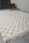 8.2 x 12.4 FT Moroccan Wool Rug - Cream & Beige Checkered Pattern