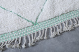 Handmade Moroccan Wool Rug - Custom White Rug with Green Details