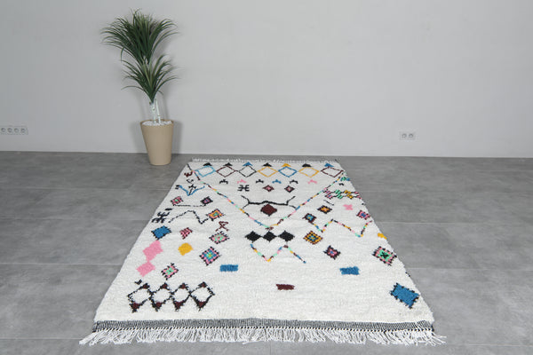 Colorful Moroccan berber rug | 5.1 FT X 8.2 FT with tribal symbols and geometric patterns