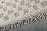 8.2 x 12.4 FT Moroccan Wool Rug - Cream & Beige Checkered Pattern