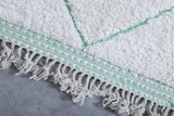 Handmade Moroccan Wool Rug - Custom White Rug with Green Details