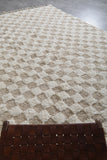 8.2 x 12.4 FT Moroccan Wool Rug - Cream & Beige Checkered Pattern