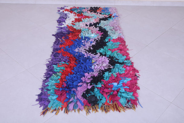 Colorful Moroccan berber rug 2.3 X 5.9 Feet - Shaggy handmade boucherouite