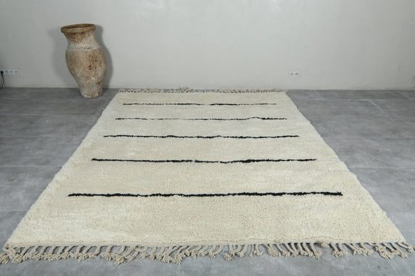 Creamy Custom Moroccan rug Black striped pattern