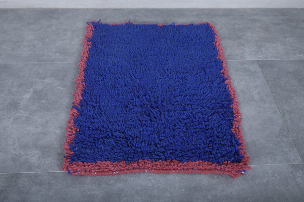 Handmade Moroccan small rug 2 x 3 FT – Blue and red wool accent rug